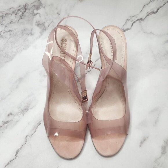 Schutz Eryka Barbie Pink Vinyl Leather Peep Toe High Heels Women's 9.5 - Picture 3 of 10